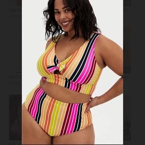 TORRID TWO PIECE STRIPED FRONT TIE SWIM SUIT SIZE 0